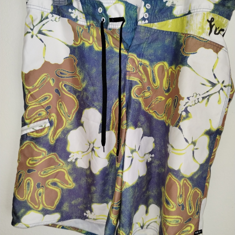 Hurley Men's Floral Swim Shorts - Blue, Brown, White